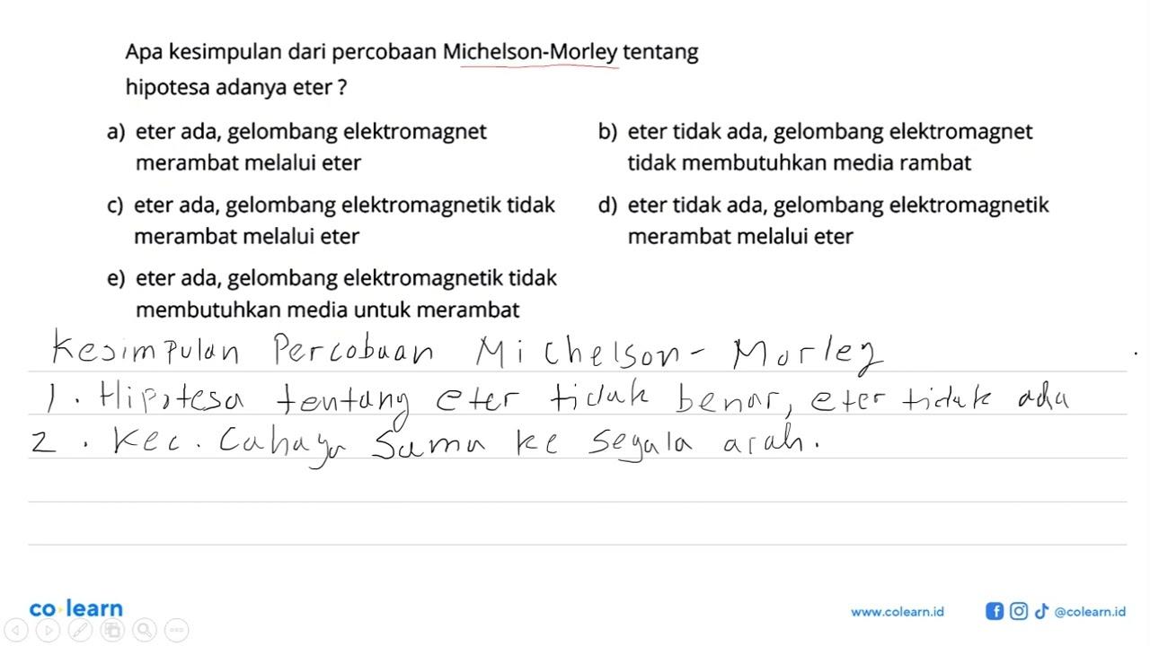 Apa kesimpulan dari percobaan Michelson-Morley tentang