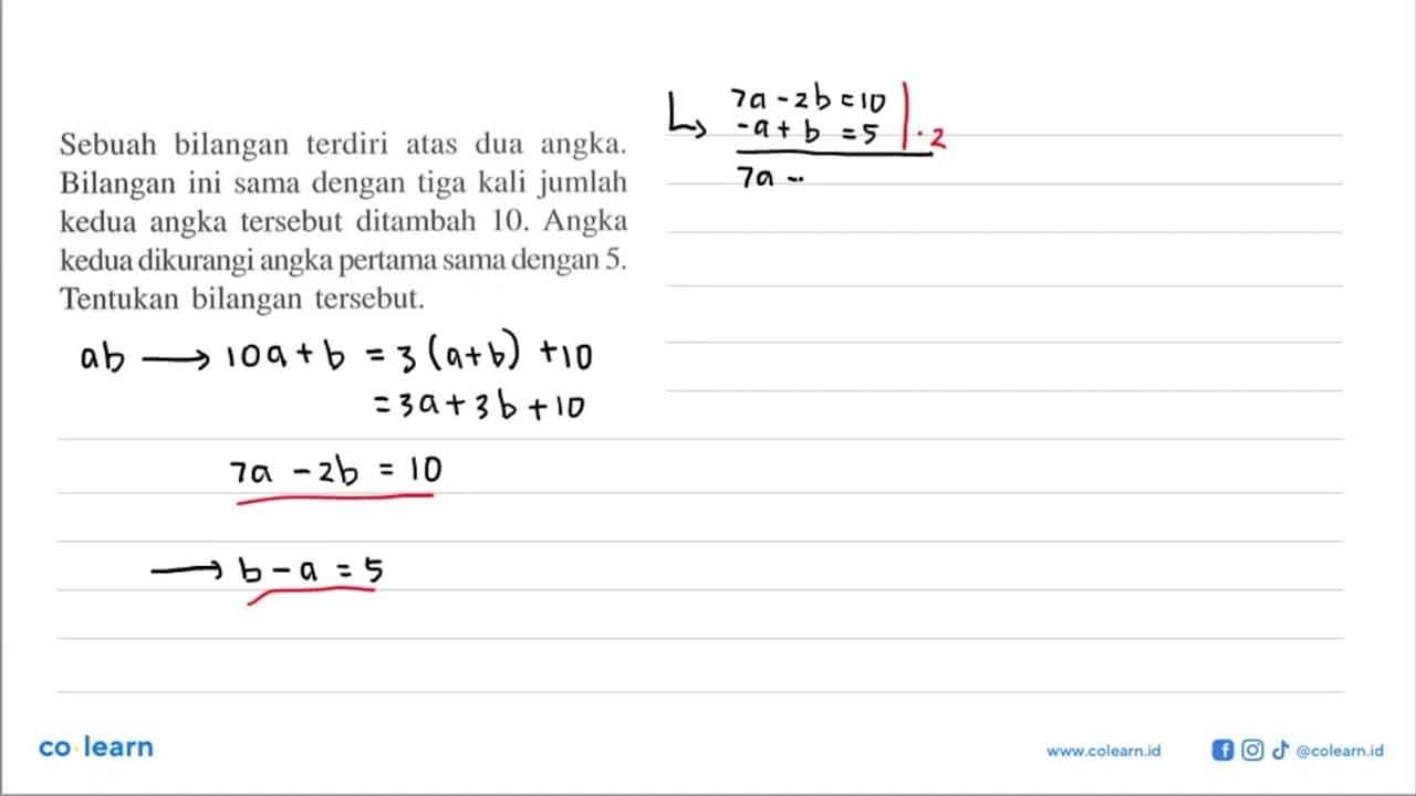 Sebuah bilangan terdiri atas dua angka. Bilangan ini sama