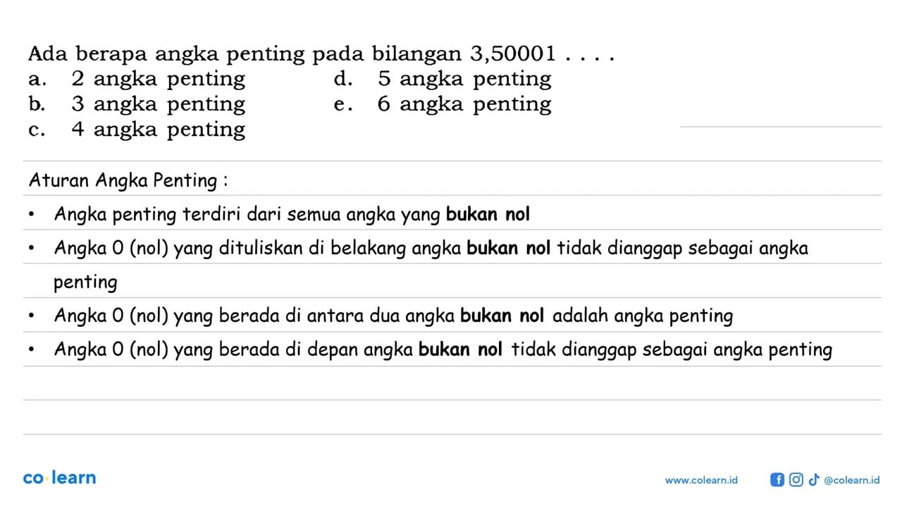 Ada berapa angka penting pada bilangan 3,50001 ....