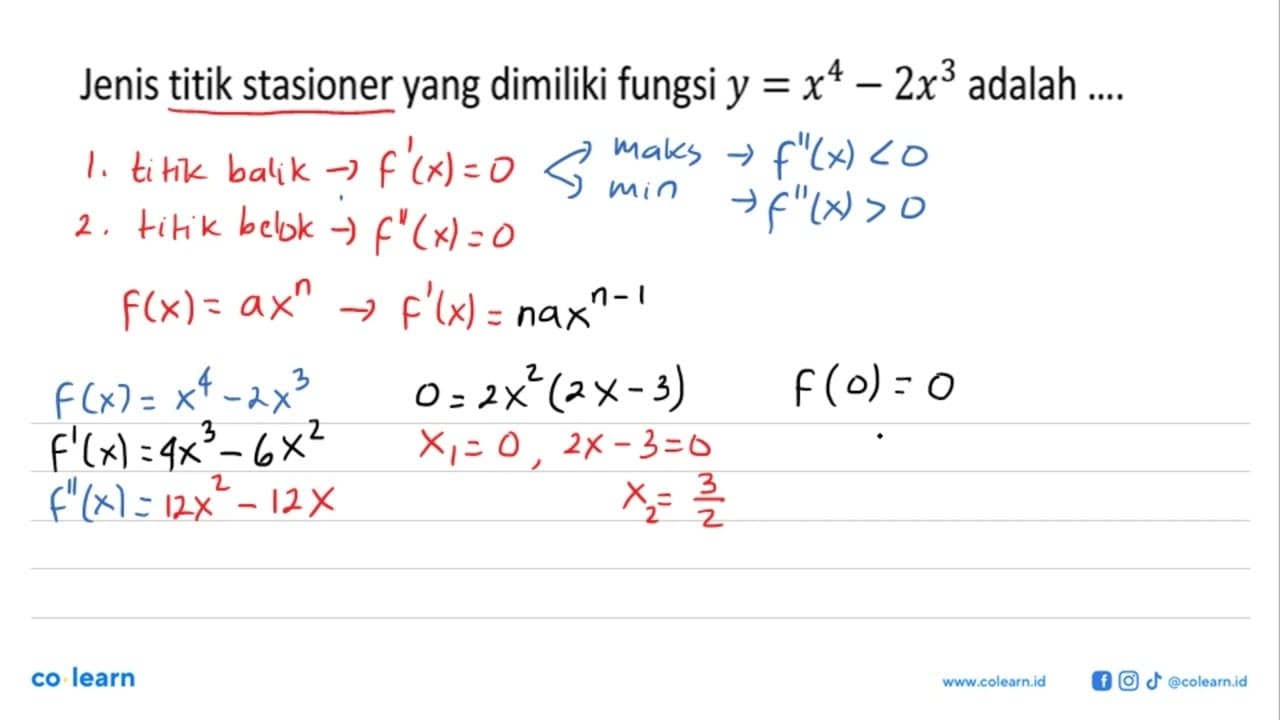 Jenis titik stasioner yang dimiliki fungsi y=x^4-2x^3