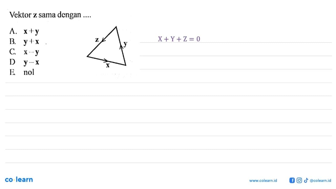 Vektor z sama dengan .... z x y A. x + y B. y + x C. x - y