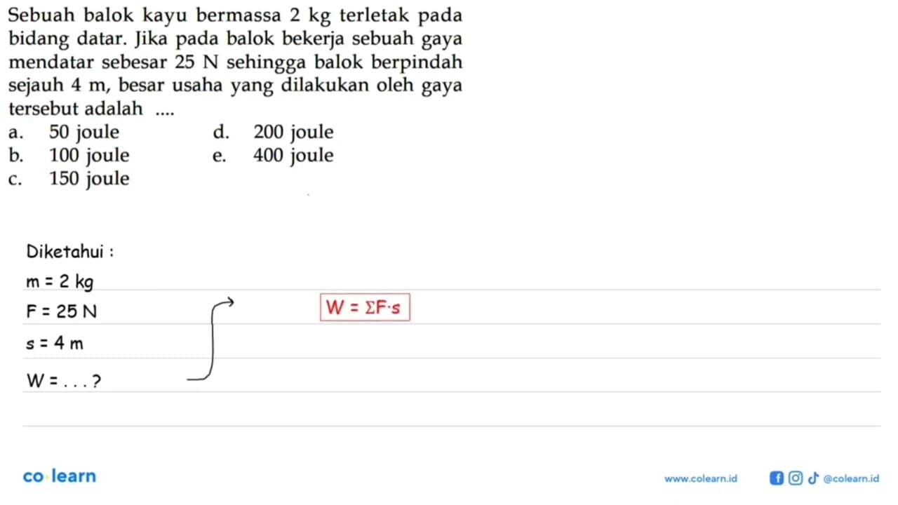 Sebuah balok kayu bermassa 2 kg terletak pada bidang datar.