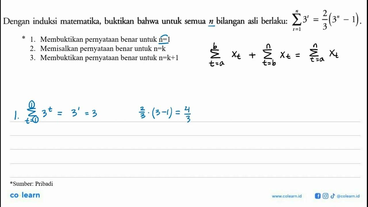 Dengan induksi matematika, buktikan bahwa untuk semua n