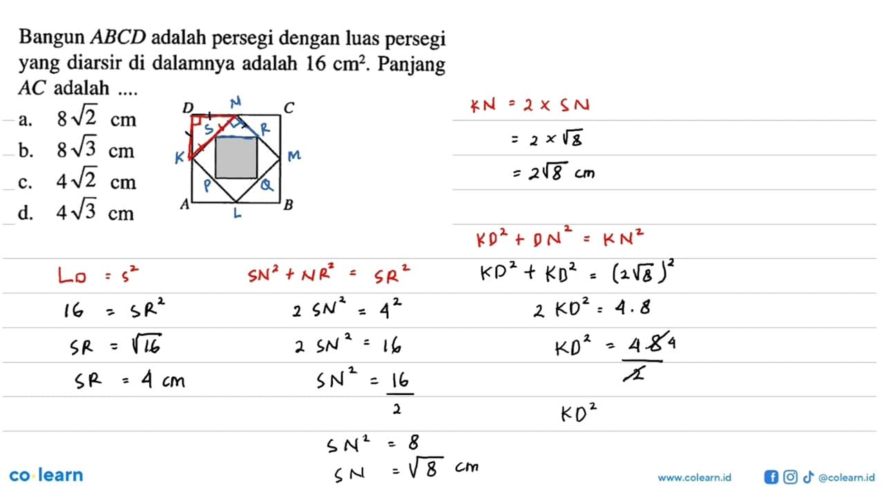 Bangun ABCD adalah persegi dengan luas persegi yang diarsir