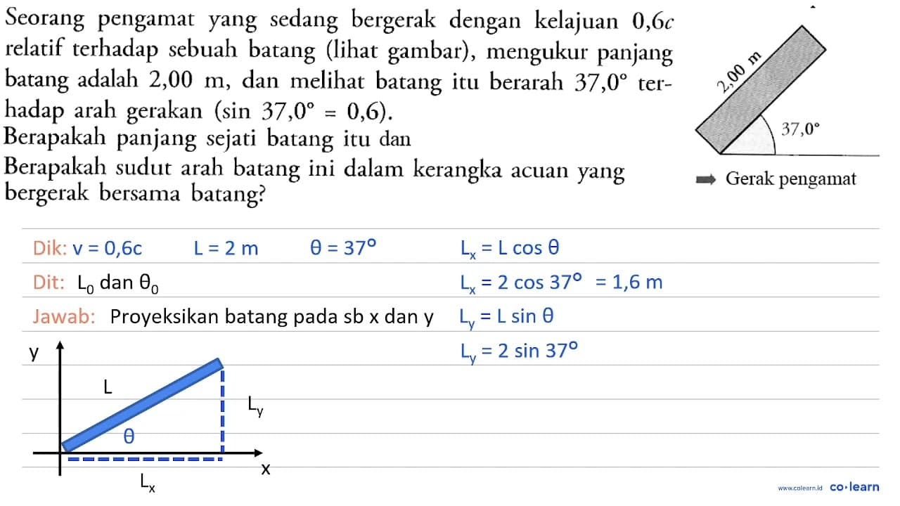 Seorang pengamat yang sedang bergerak dengan kelajuan 0,6 c