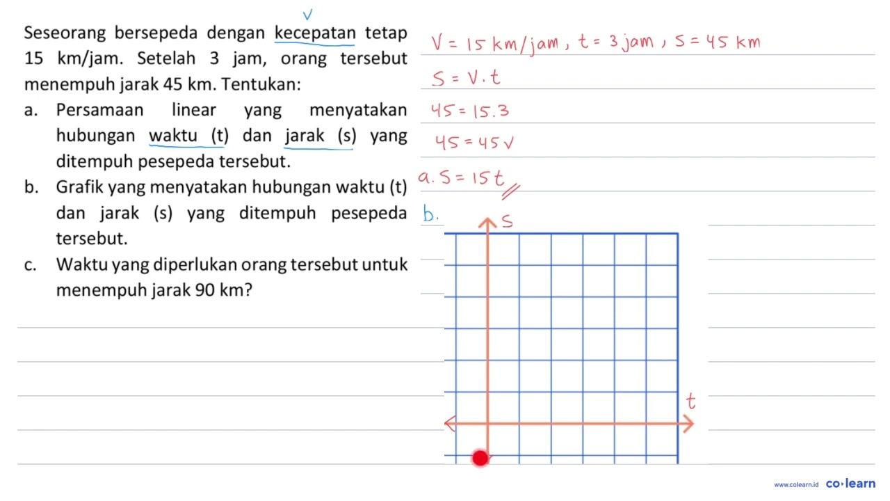 Seseorang bersepeda dengan kecepatan tetap 15 km / j a m .