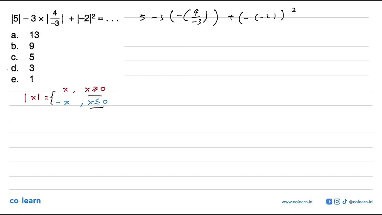 |5|-3x|(4/-3)|+|-2|^2= ...