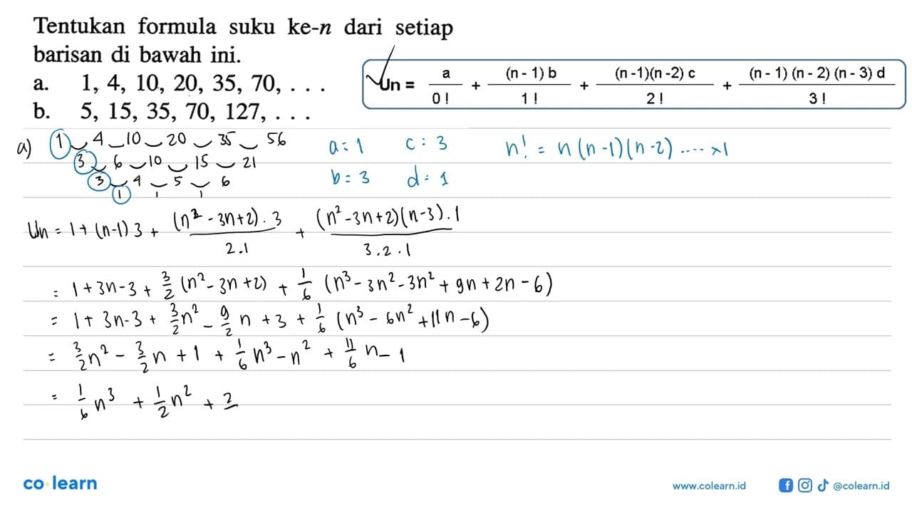 Tentukan formula suku ke-n dari setiap barisan di bawah