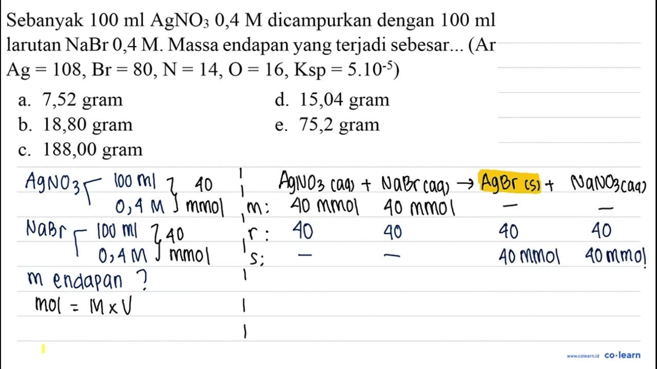 Sebanyak 100 ml AgNO 30,4 M dicampurkan dengan 100 ml