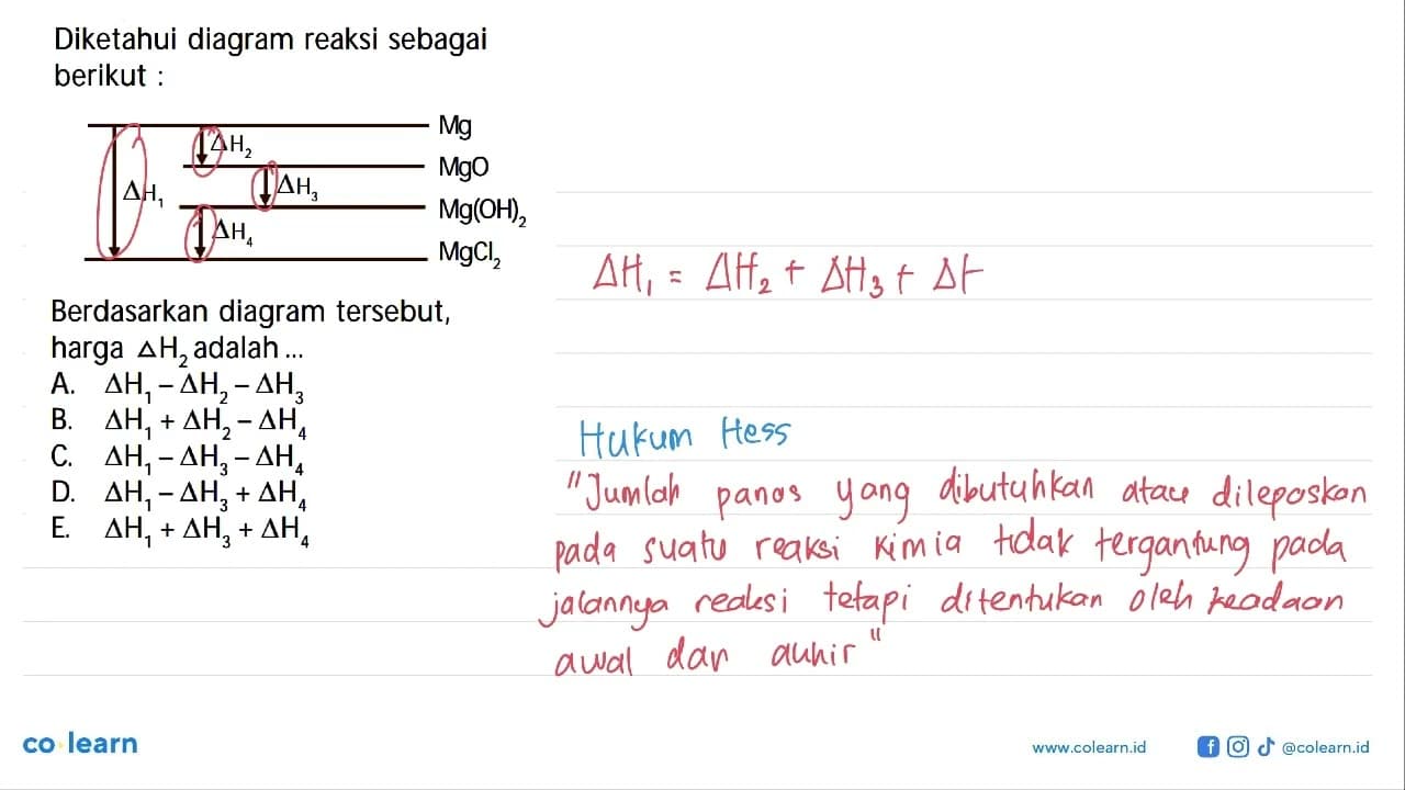 Diketahui diagram reaksi sebagai berikut : Mg delta H2 MgO