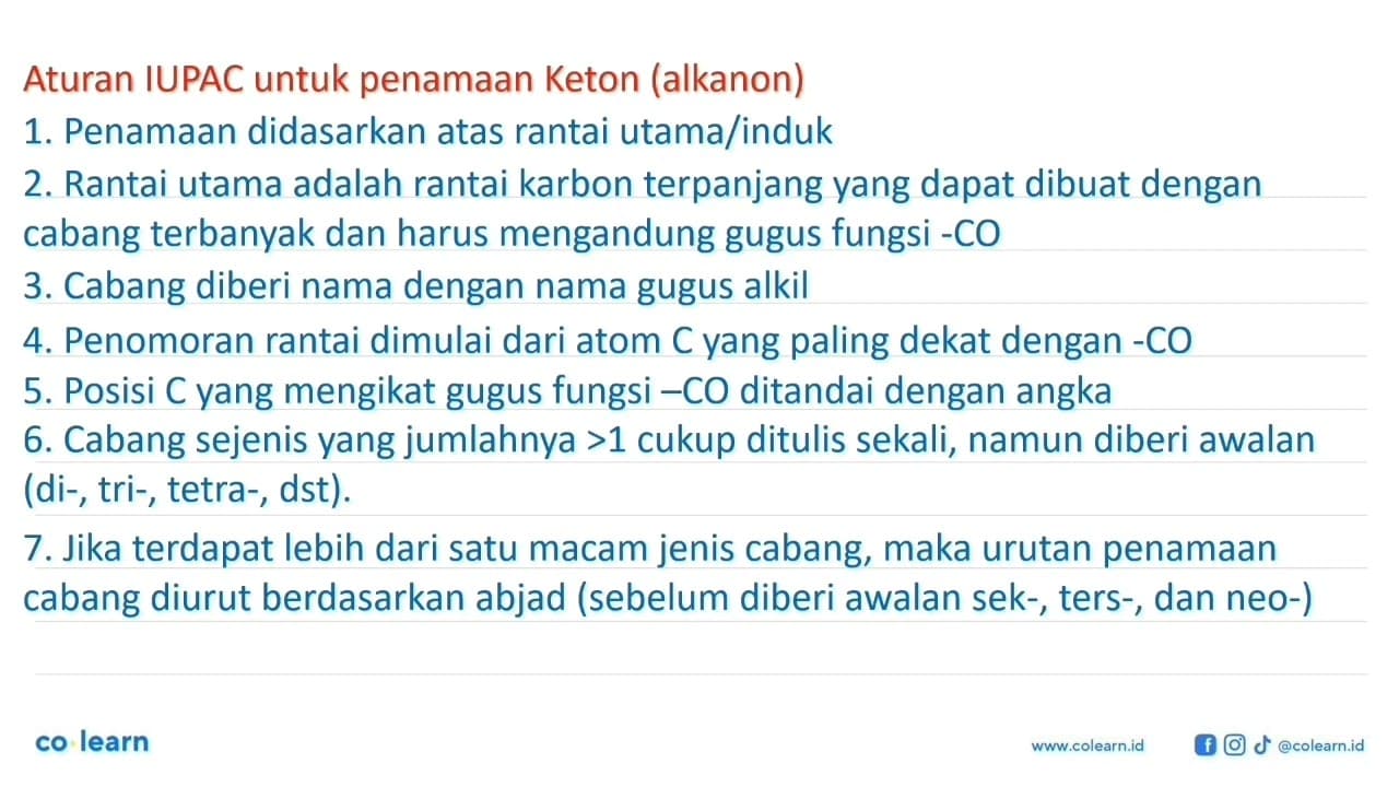 Tuliskan nama IUPAC dari keton-keton berikut. a.