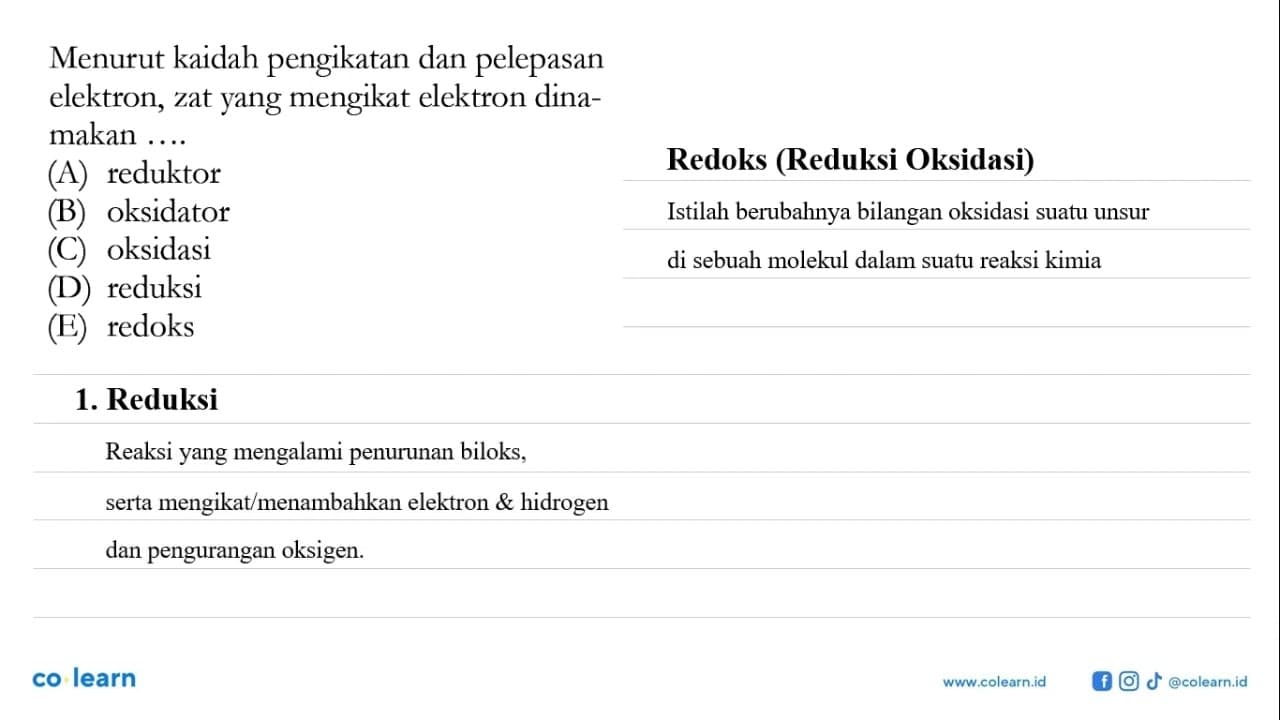 Menurut kaidah pengikatan dan pelepasan elektron, zat yang