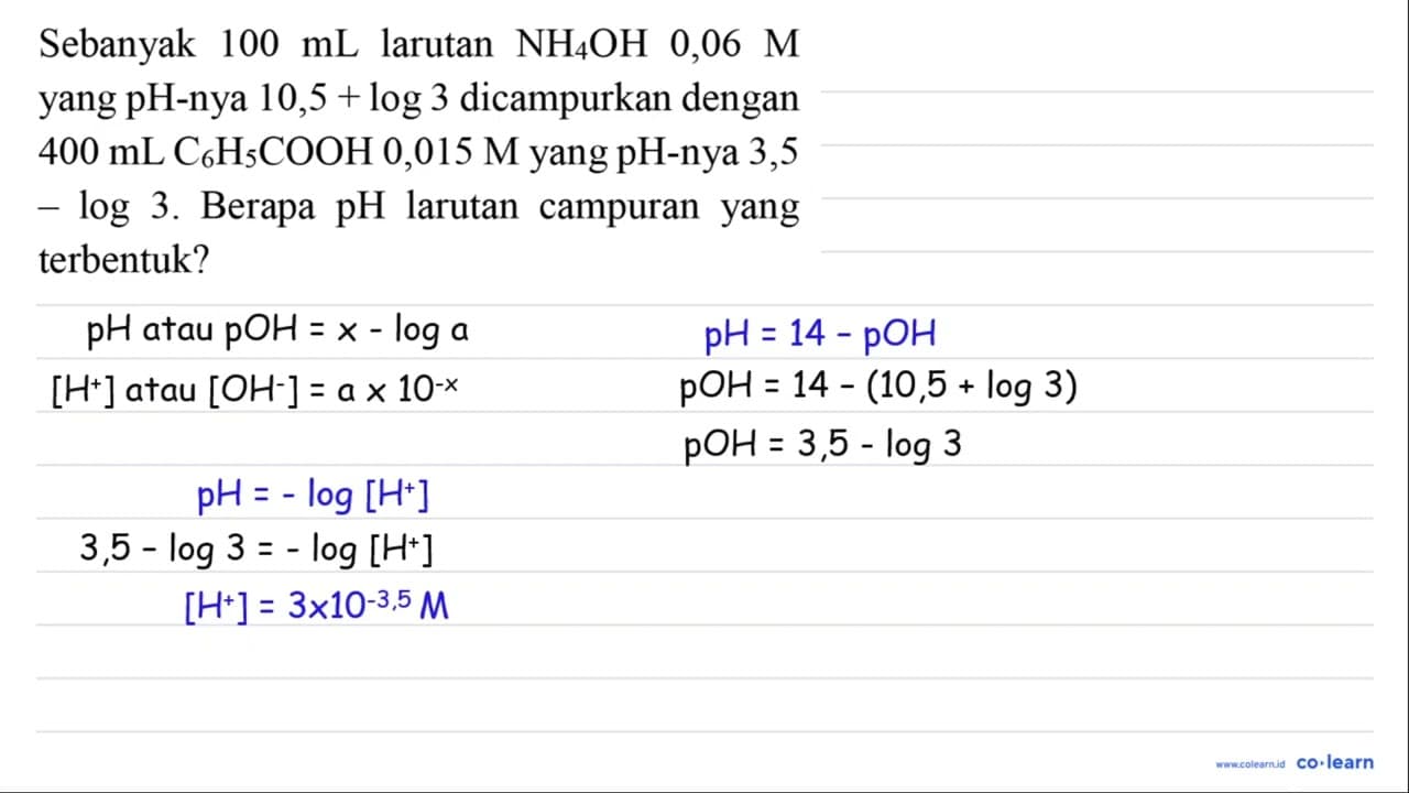 Sebanyak 100 ~mL larutan NH_(4) OH 0,06 M yang pH-nya