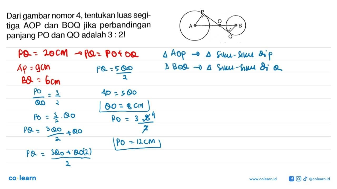 Dari gambar nomor 4, tentukan luas segitiga AOP dan BOQ