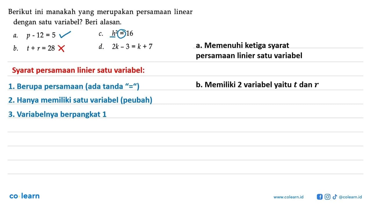 manakah yang merupakan persamaan linear Berikut ini dengan