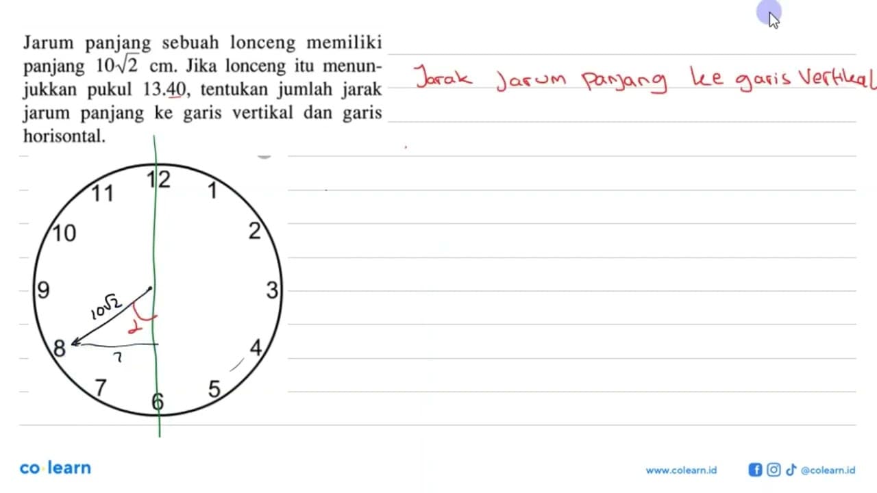 Jarum panjang sebuah lonceng memiliki panjang 10 akar(2)