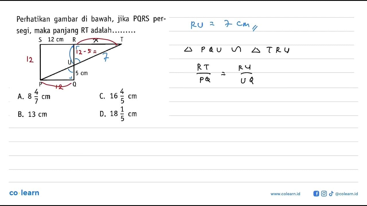 Perhatikan gambar di bawah, jika PQRS persegi, maka panjang