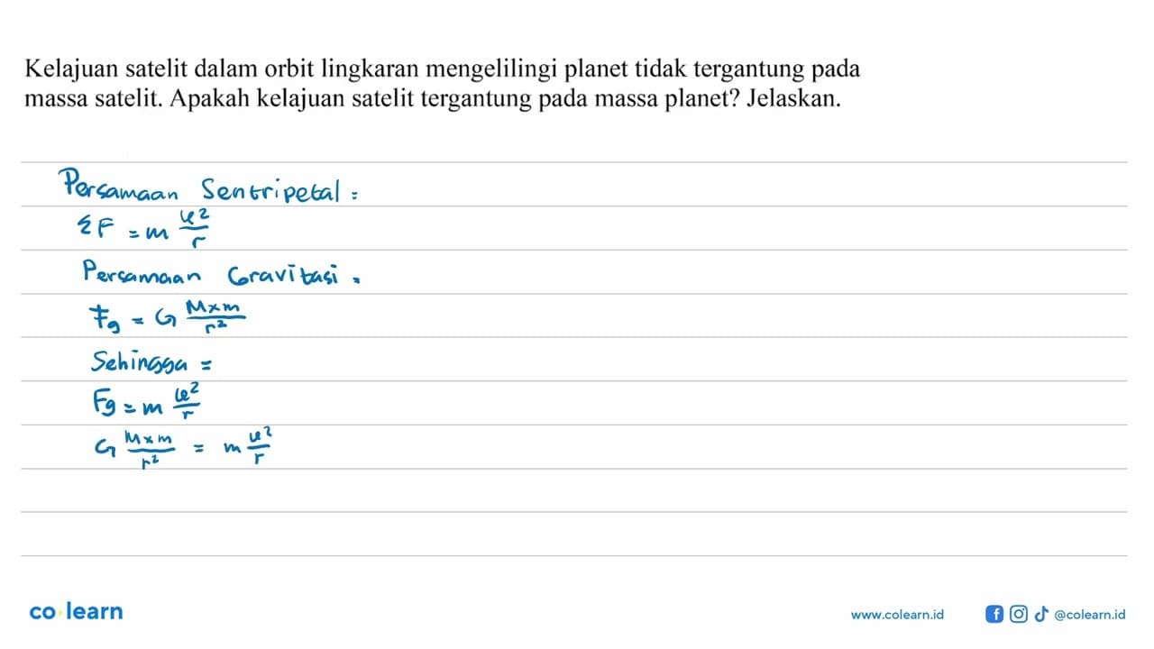 Kelajuan satelit dalam orbit lingkaran mengelilingi planet