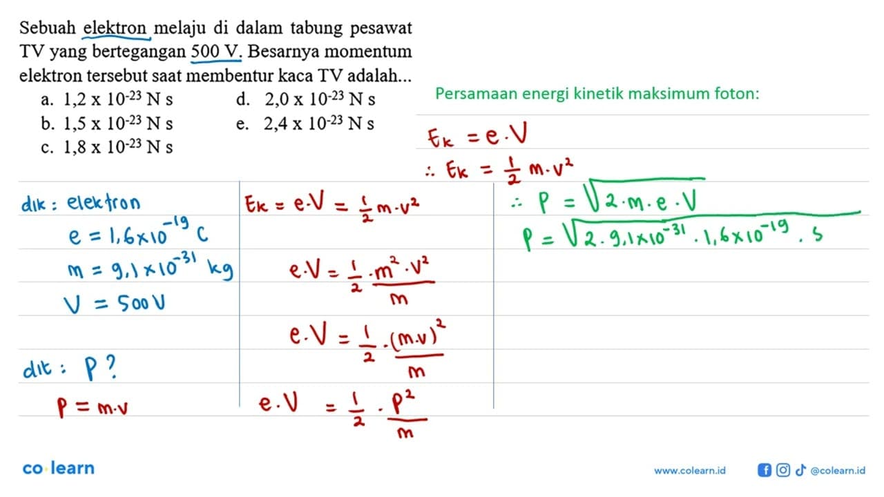 Sebuah elektron melaju di dalam tabung pesawat TV yang