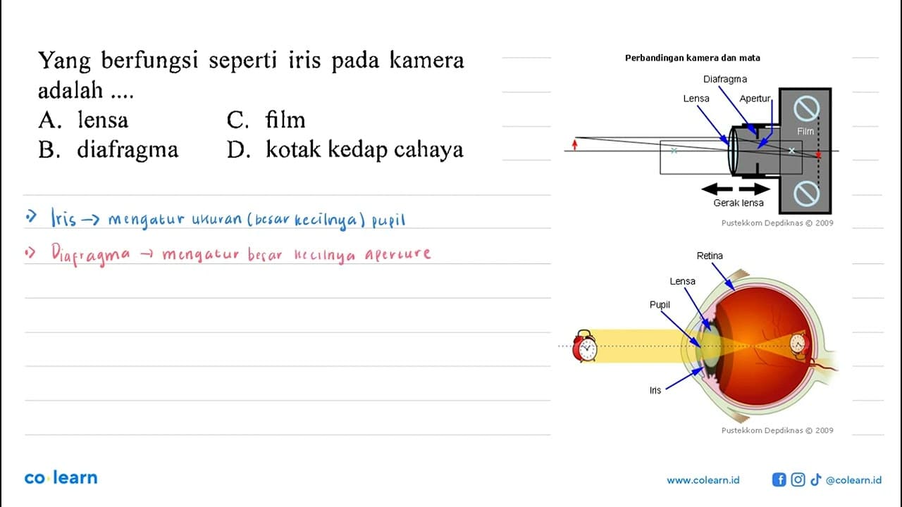 Yang berfungsi seperti iris pada kamera adalah .... A.