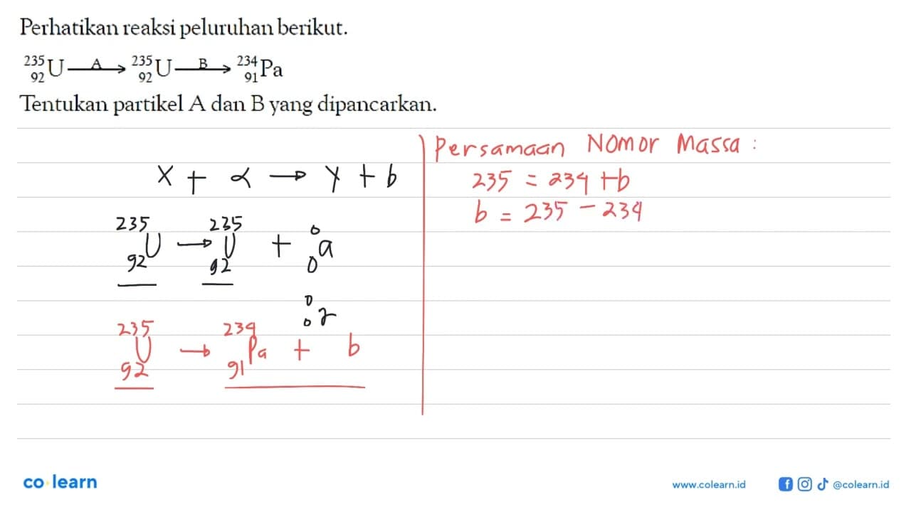 Perhatikan reaksi peluruhan berikut. 235 92 U A-> 235 92 U