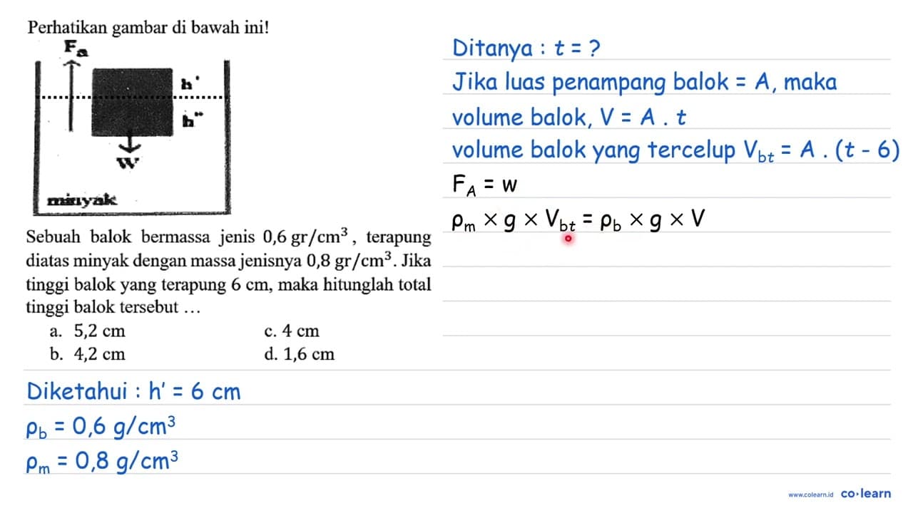 Perhatikan gambar di bawah ini! Fa h' h'' W minyak Sebuah