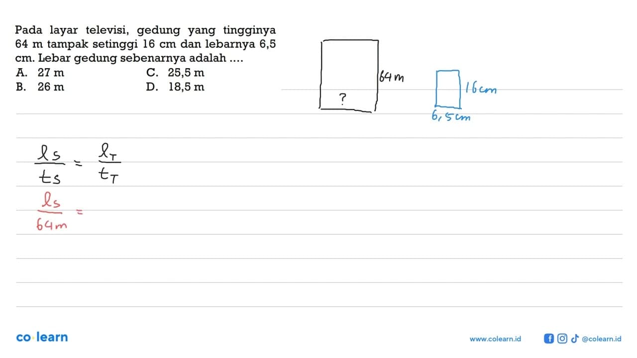 Pada layar televisi, gedung yang tingginya 64 m tampak