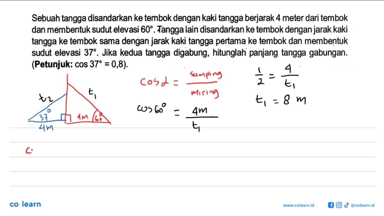 Sebuah tangga disandarkan ke tembok dengan kaki tangga