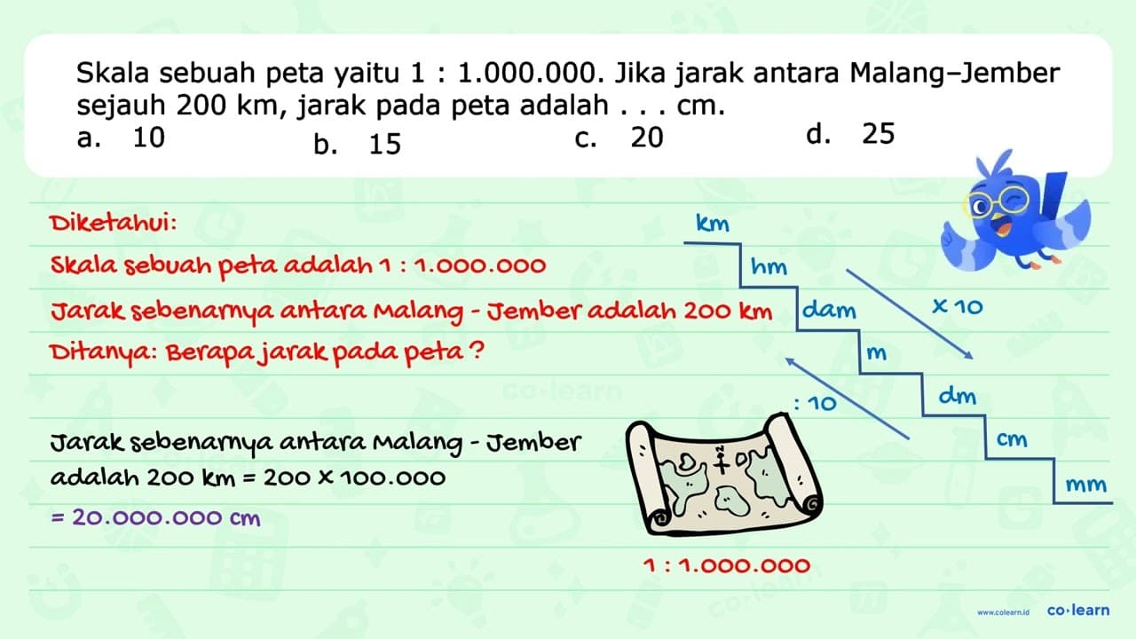 Skala sebuah peta yaitu 1 : 1.000.000. Jika jarak antara