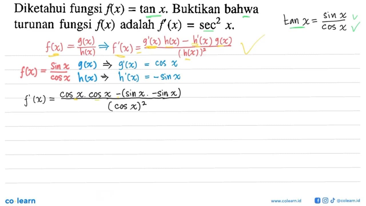 Diketahui fungsi f(x) =tan x, Buktikan bahwa turunan fungsi