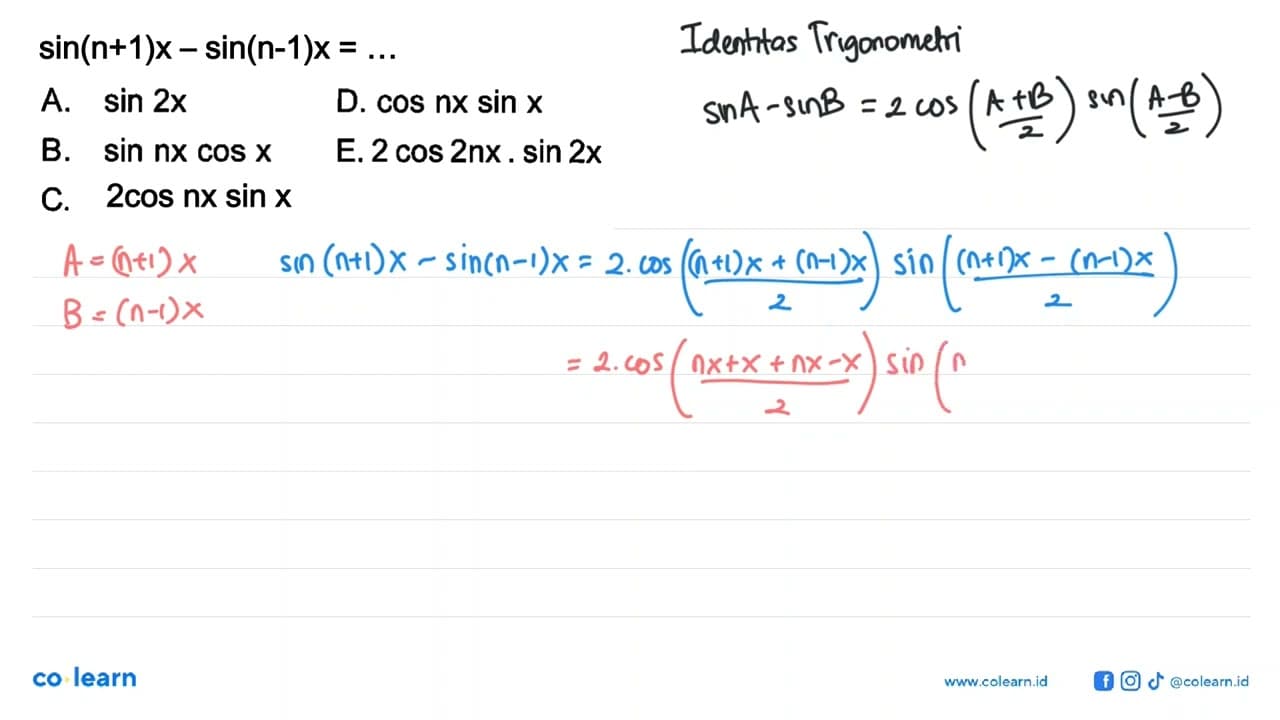 sin(n+1)-sin(n-1)x= .....