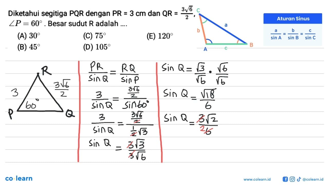 Diketahui segitiga PQR dengan PR = 3 cm dan QR = 3