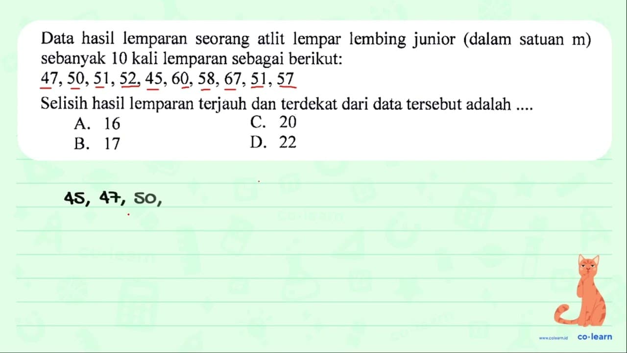 Data hasil lemparan seorang atlit lempar lembing junior