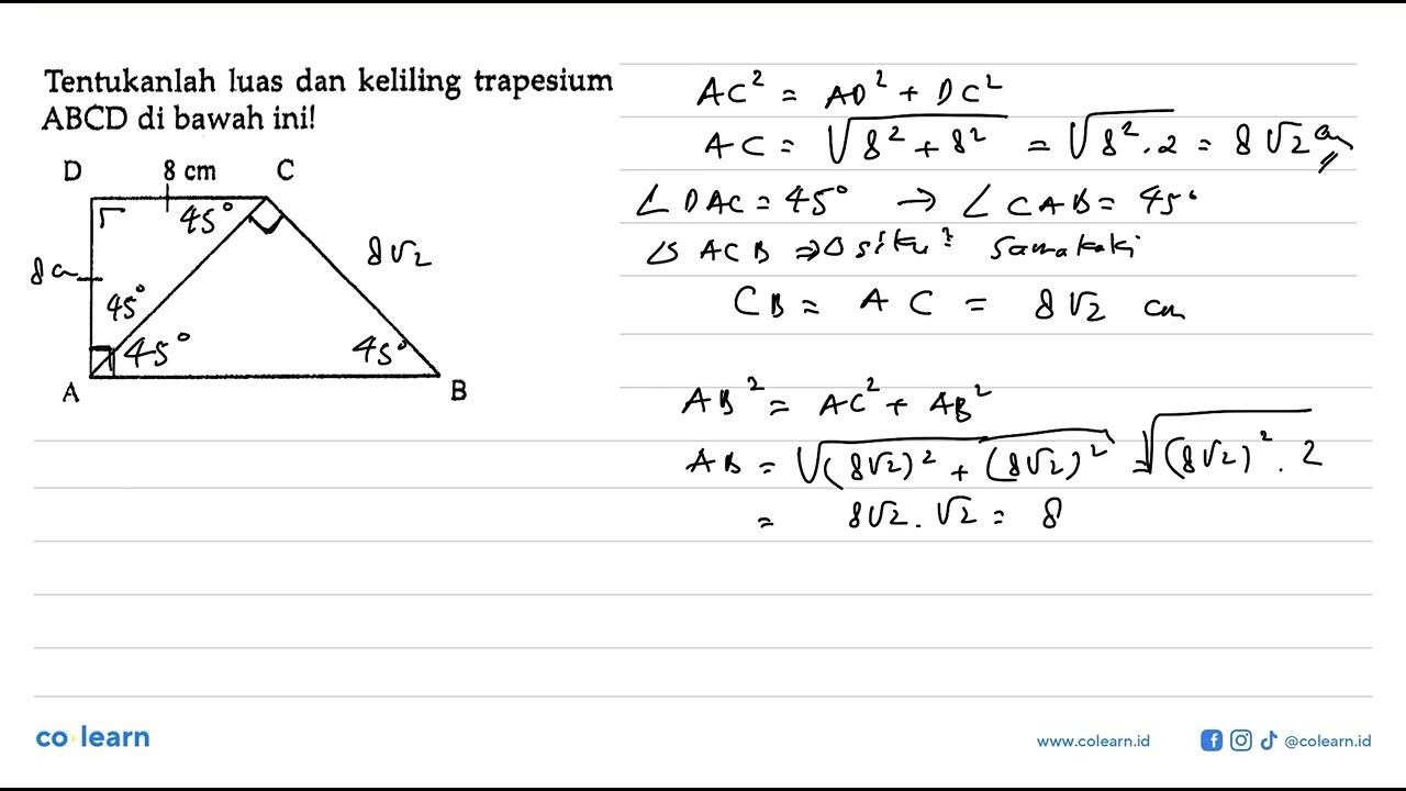 Tentukanlah luas dan keliling trapesium ABCD di bawah ini!