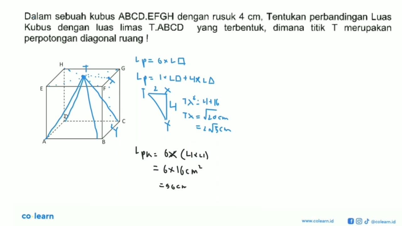 Dalam sebuah kubus ABCD.EFGH dengan rusuk 4 cm , Tentukan