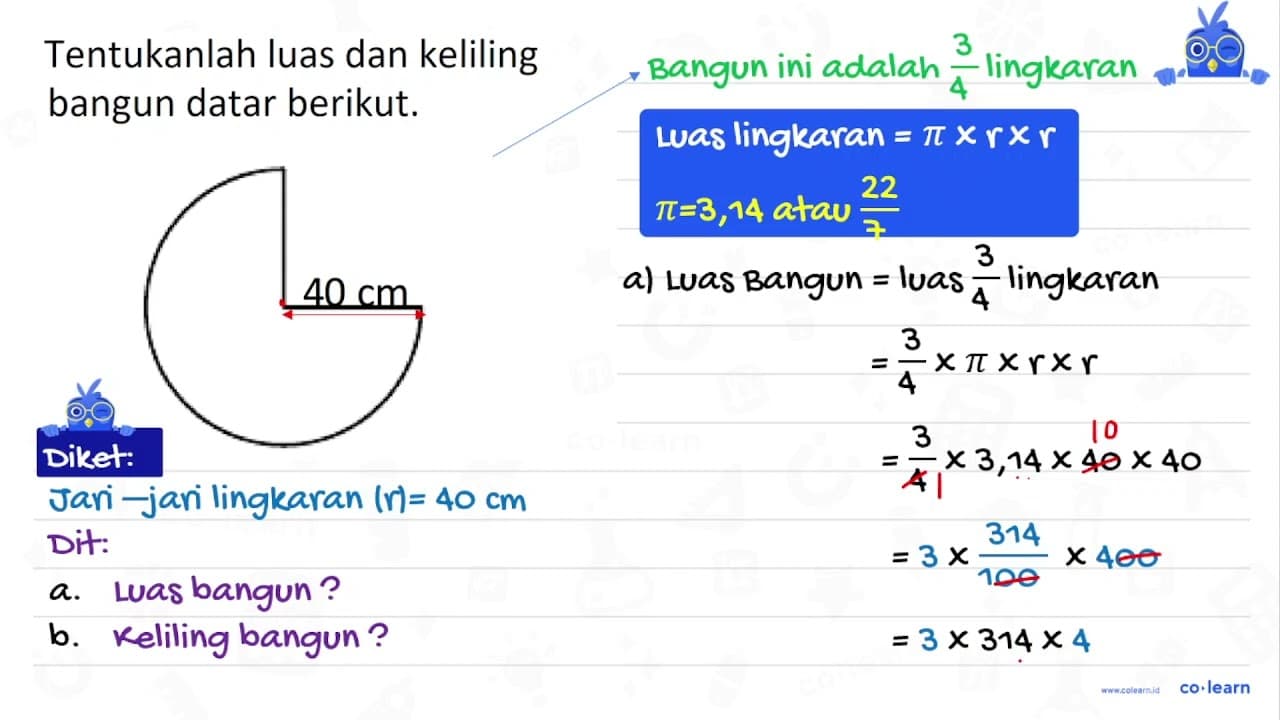 Tentukanlah luas dan keliling bangun datar berikut. 40 cm