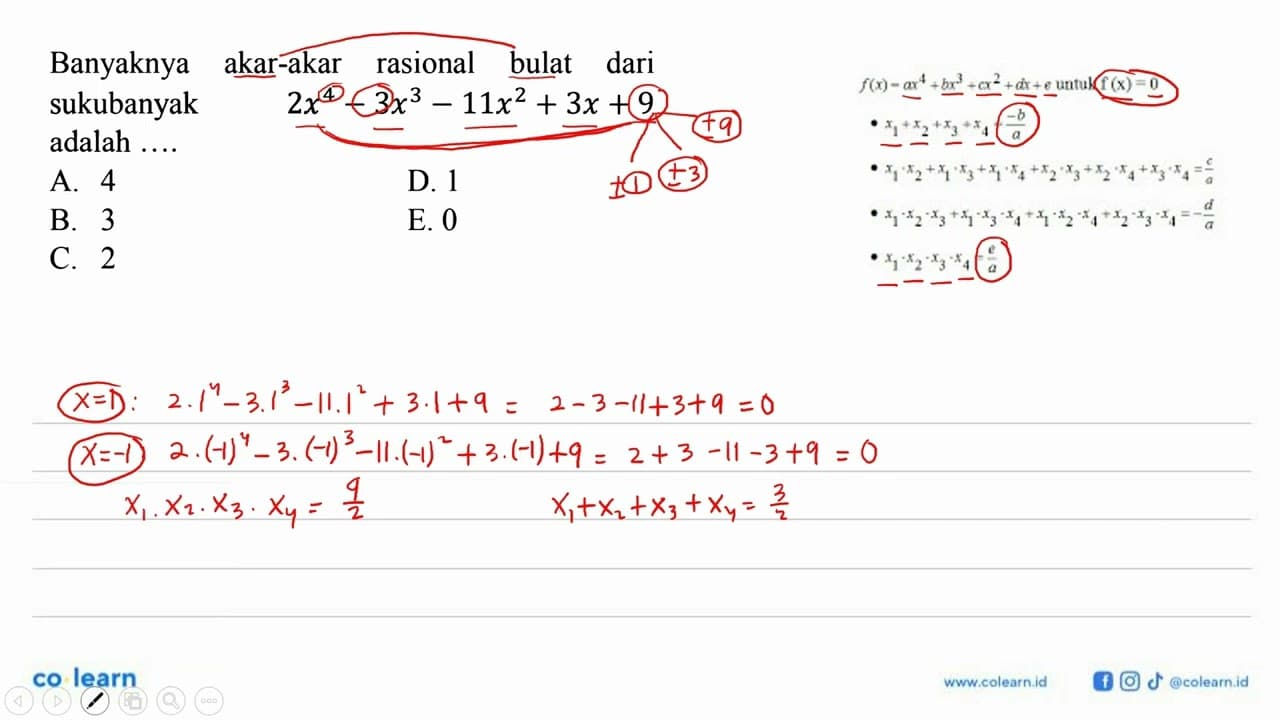 Banyaknya akar-akar rasional bulat dari sukubanyak