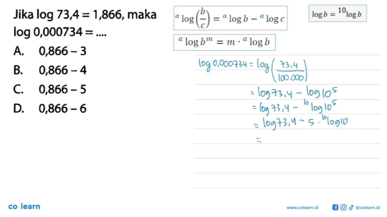 Jika log 73,4=1,866, maka log 0,000734= ...