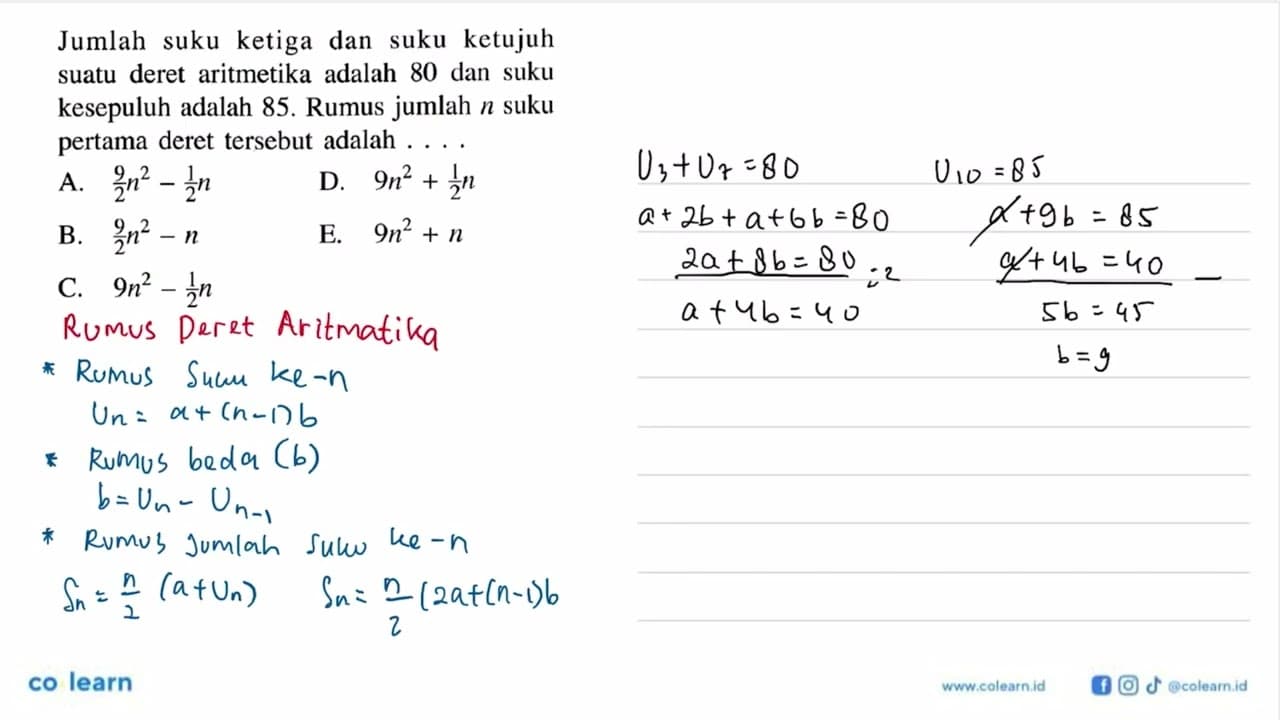 Jumlah suku ketiga dan suku ketujuh suatu deret aritmetika