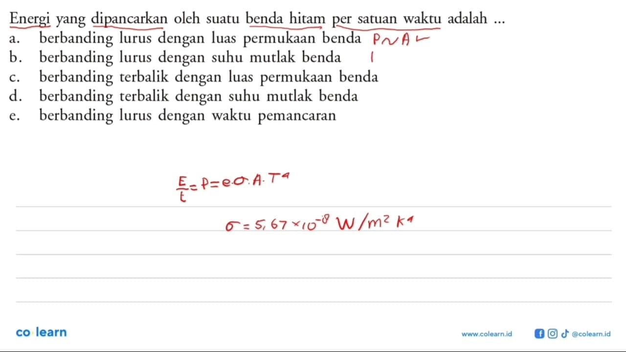 Energi yang dipancarkan oleh suatu benda hitam per satuan