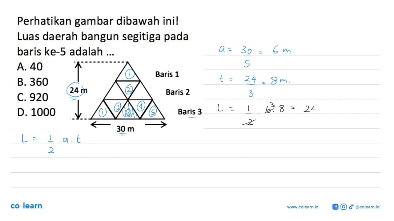 Perhatikan gambar dibawah ini! Luas daerah bangun segitiga