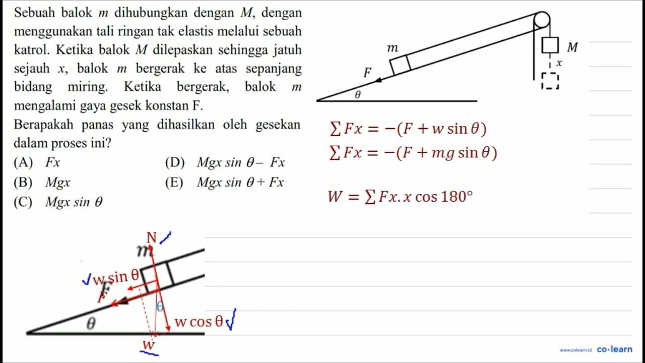 m F M x theta Sebuah balok m dihubungkan dengan M , dengan