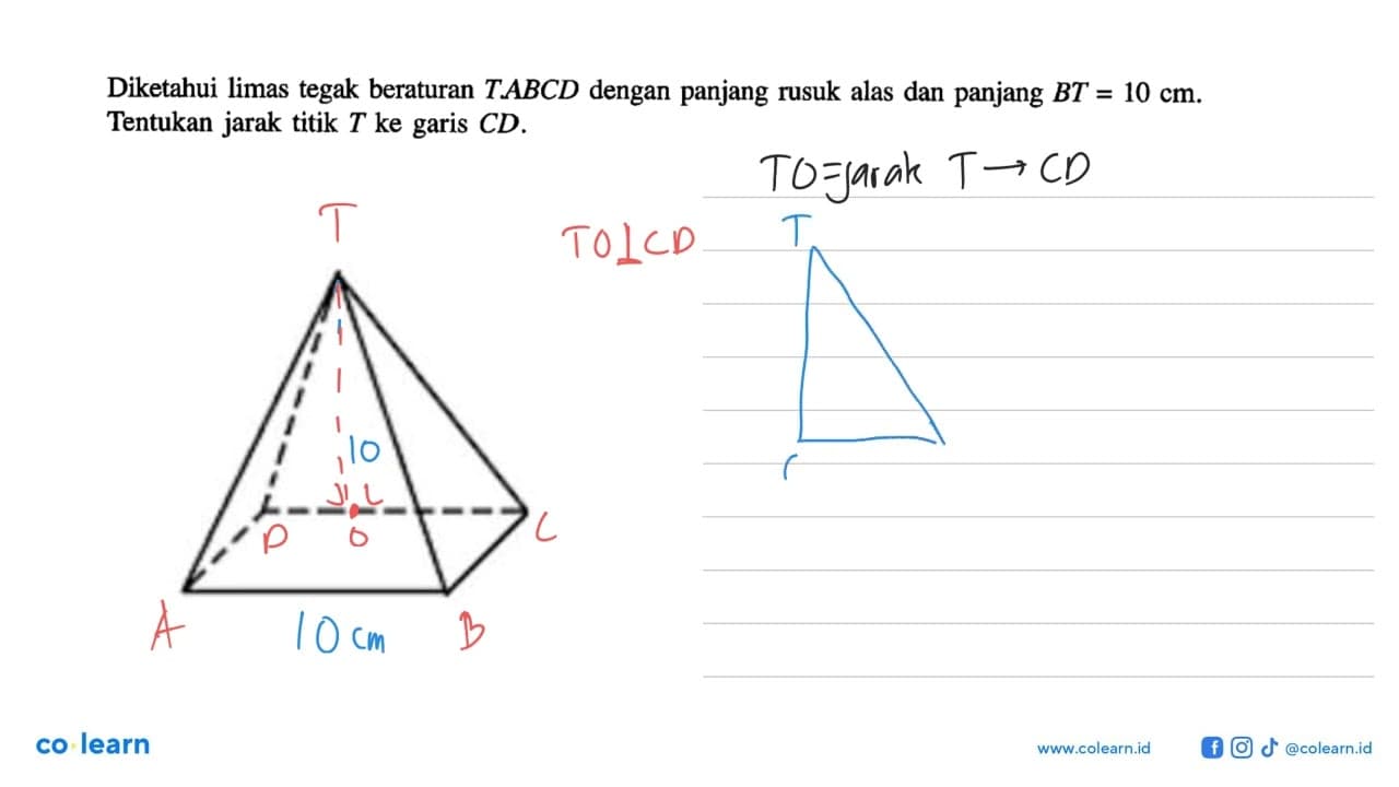 Diketahui limas tegak beraturan T.ABCD dengan panjang rusuk