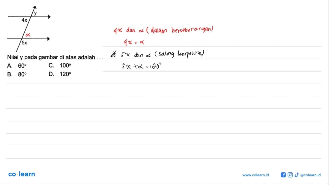 y 4x 5x Nilai y pada gambar di atas adalah ....