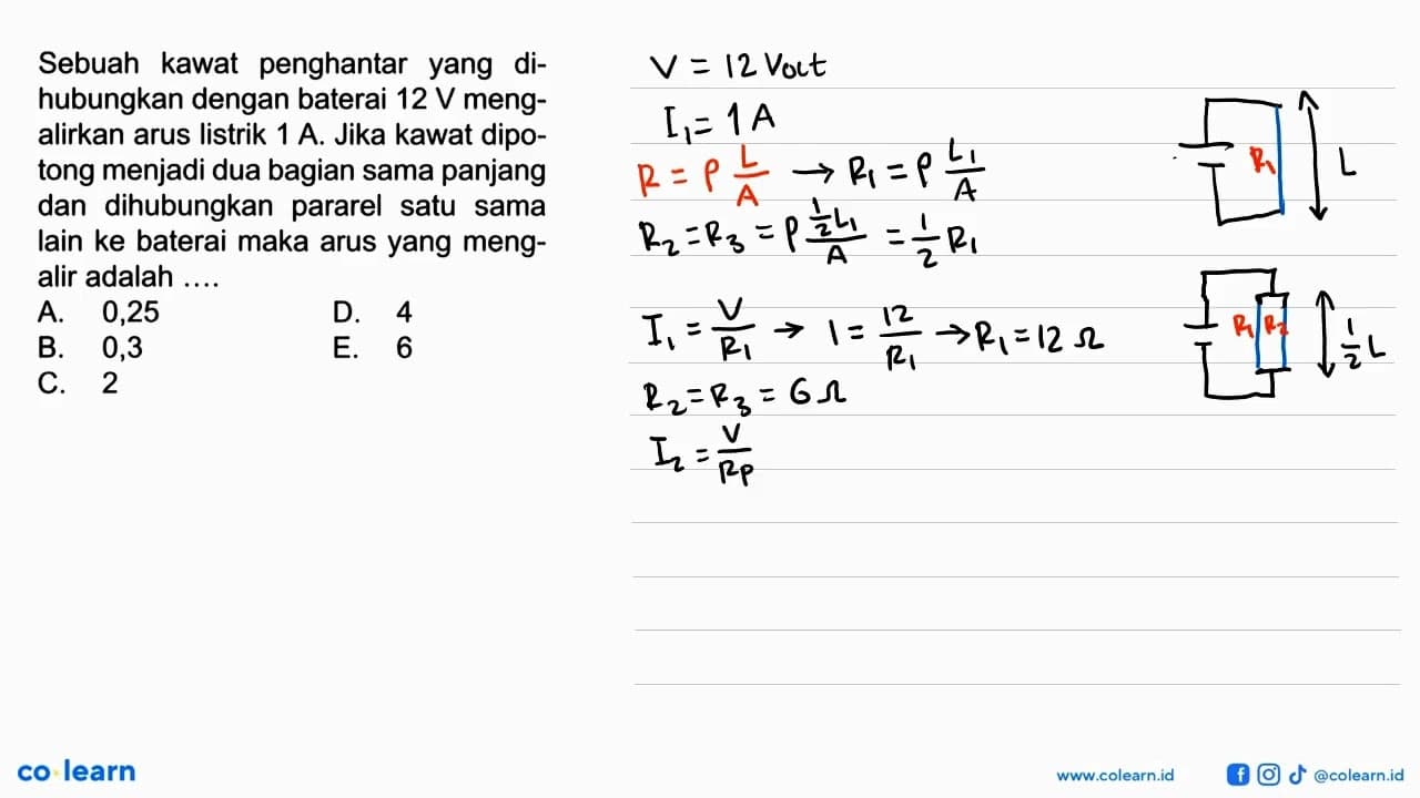 Sebuah kawat penghantar yang dihubungkan dengan baterai 12