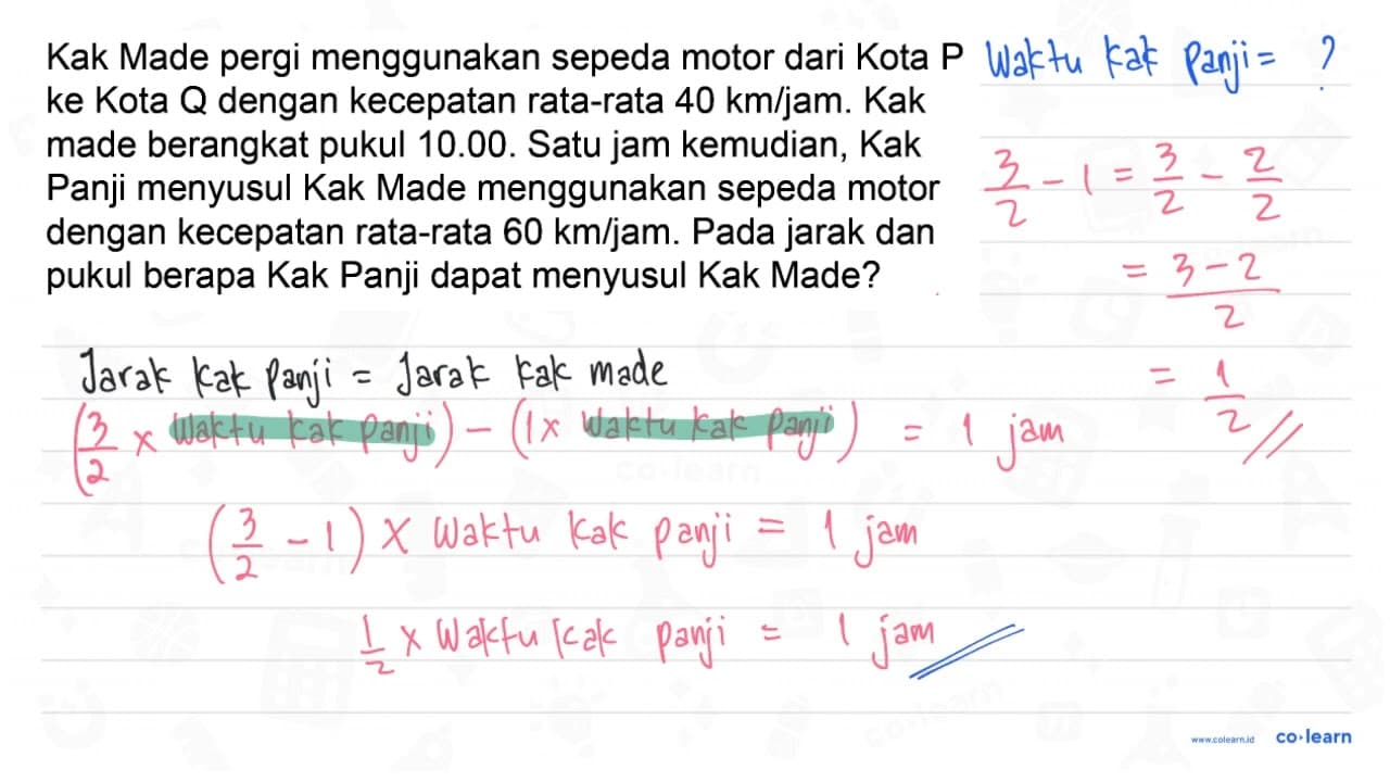 Kak Made pergi menggunakan sepeda motor dari Kota P ke Kota