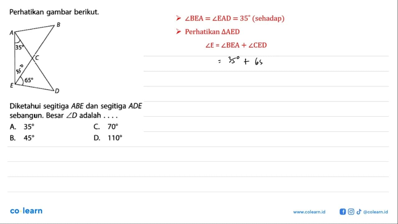 Perhatikan gambar berikut. A B C D E 35 65Diketahui