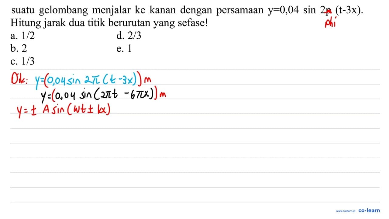 suatu gelombang menjalar ke kanan dengan persamaan y=0,04