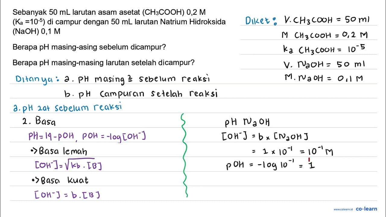 Sebanyak 50 ~mL larutan asam asetat (CH_(3) COOH) 0,2 M