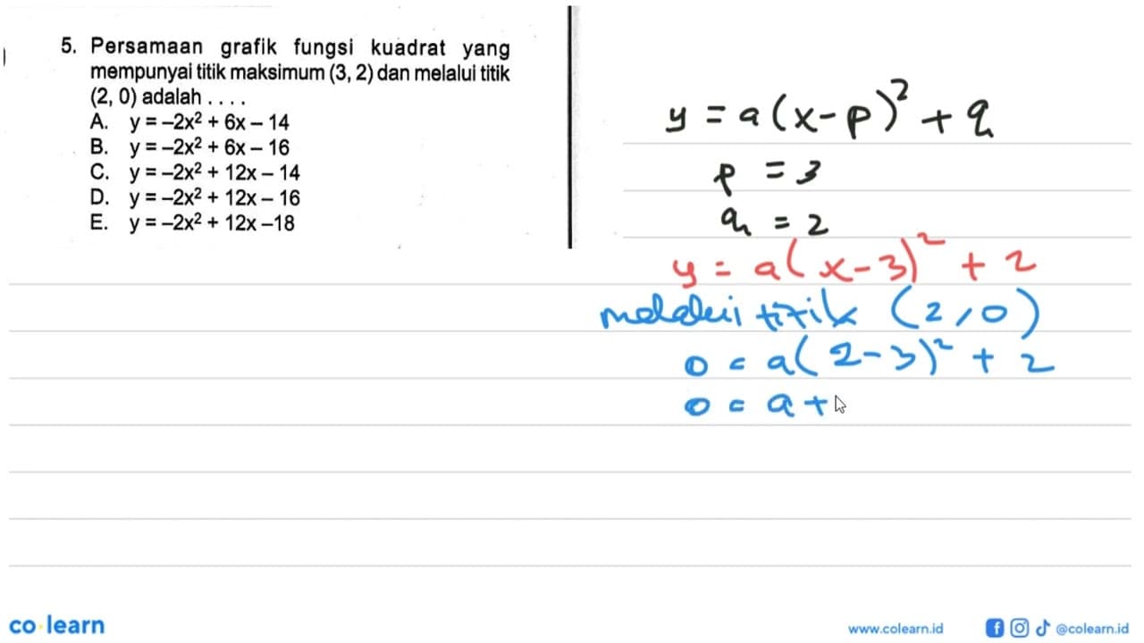 5. Persamaan grafik fungsi kuadrat yang mempunyai titik